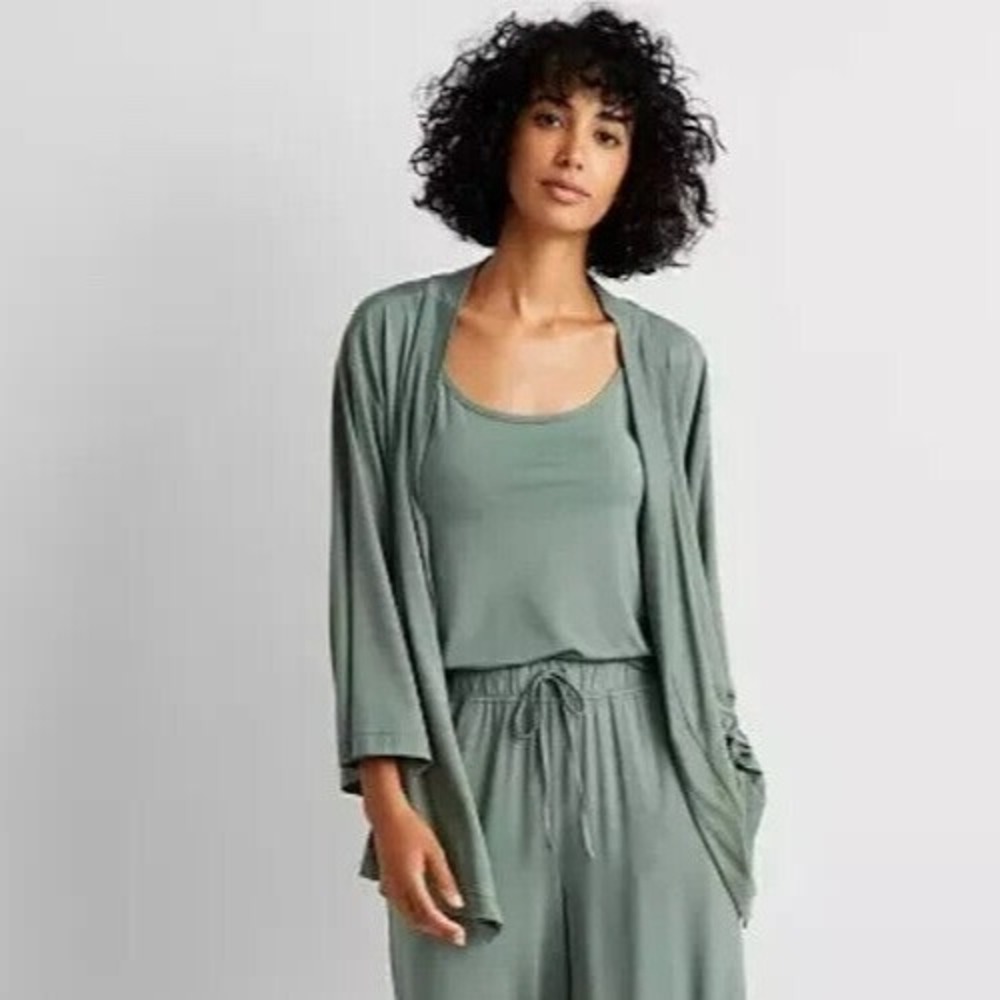 State of Day Intimates Sage Green Tencel Modal Wrap Tie Cardigan Robe Medium NEW
